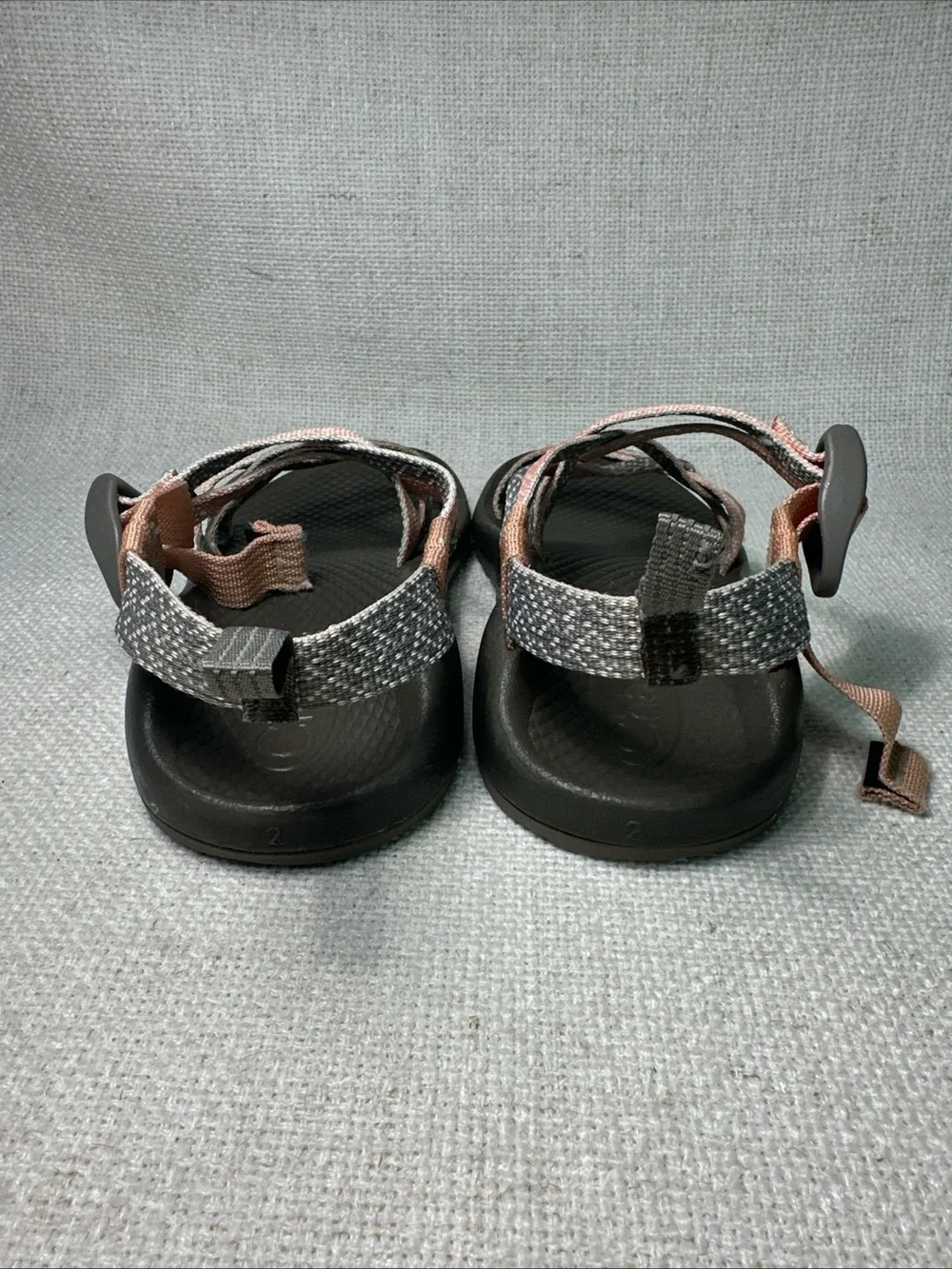 Chaco Girls Pink & Gray Strappy Sandals with Black Footbed Size 2